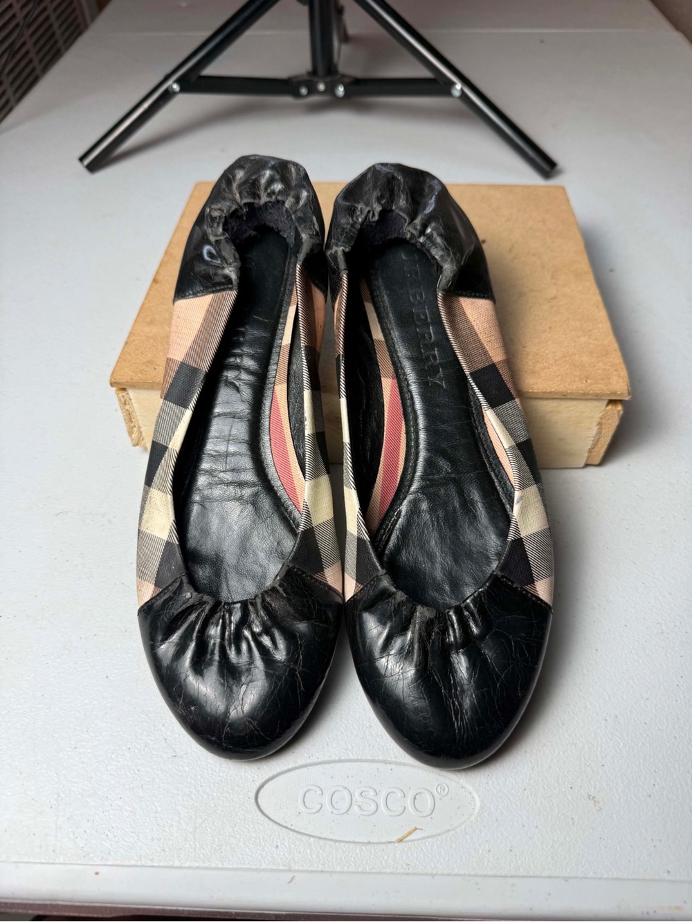 Burberry London Classic Tan Tartan Novacheck Black Cap Toe Ballet Flat Sz 39 / 9 - Picture 9 of 15